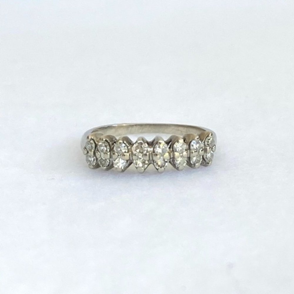 VTG 14K EREV White Gold 16 Stone Round Diamond Wedding Band Ring 5.75 - Picture 3 of 16